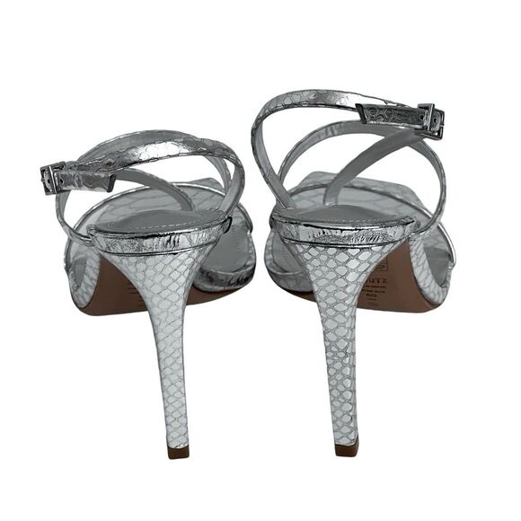 Schutz Womens Heloise Silver Metallic High Heel Square Toe Sandal Size 8 - Picture 6 of 13